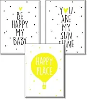 4Good Pictures for Children's Room, Modern Nordic Moon Stars, Sun Sun Moon Stars Picture Set for Boys and Girls, Baby Room (Balloon Yellow A4)