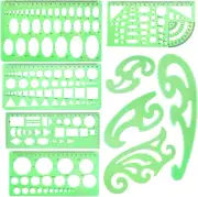 9-Piece Drawing Templates French Curve Geometric Rulers - Clear Green Plastic