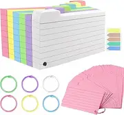300 Pack Index Cards, 3" x 5" Ruled Index Cards with Ring, Colored Lined Flash Cards, Both Sides Note Cards Study Cards, Memo Scratch Pad for Office School Home (6 Colors)