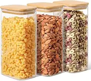 [ComSaf] 54oz Rectangle Glass Containers with Lids, 1600ml Glass Jars with Bamboo Lids, Clear Food Storage Jar, Sugar Coffee Containers, Pantry Storage for Pasta Flour Cereals Nuts