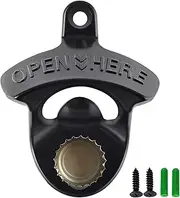 HAIICEN Magnetic Bottle Opener Wall Mounted Black, Stainless Metal Screw in Beer Bottle Cap Opener Mountable with Magnets for Wood Post Table