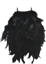 [Perfeclan] Artificial Feather Halter Tank Top,Trendy,Crop Top for Club Cocktail Fancy Dress Black