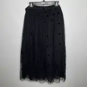 ASOS Black Flocked Polka Dot Tulle Midi Prom Skirt Size 14