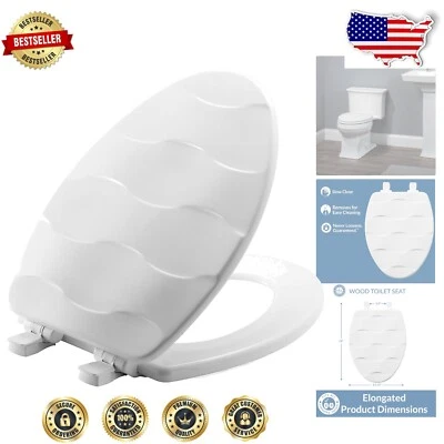 Durable Enameled Wood Slow-Close Toilet Seat, Elongated Basket Weave Style