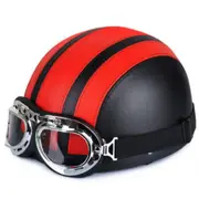 Motorcycle Helmet Unisex Men Women Open Face Half Visor Protection Goggles Safety Helmet Red