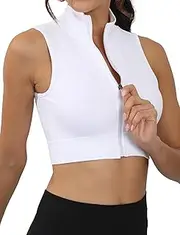 [Ausing] Womens Full Zip Sports Vest Sleeveless Cropped Running Jacket Stretchy Athletic Crop Tops Slim Fit Stand Collar Yoga Jacket Casual Gym Sports Tank Tops Workout Fitness Activewear S-L