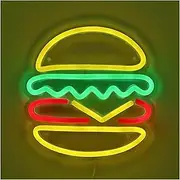 Hanging Art Neon Signs Hamburger Neon Sign, Light Up Delicious Food Hamburg LED Lamp, Business Fast Food Shop Restaurant Decoration Sign Lamp 19.6cm×19cm