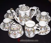 Handmade Algerian Berber coffee set in white ceramic & Gold style 4