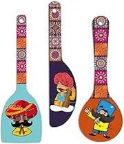 Artvibes Rajasthani Culture Wooden Wall Hanger Spoons for Home | Office | Living Room | Gift | Modern Decoration Items | Kitchen Wall Decor | Home Decor Hanging Items (WH_5012N), Set of 3