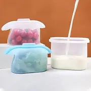Reusable Silicone Food Storage Freezer Bags,Eco-friendly Washable Food Storage Container with Lids,1000ml Stand Up Preservation Storage Airtight Cooking Bag for Kids and Adults 2-Pack, Clear+Blue