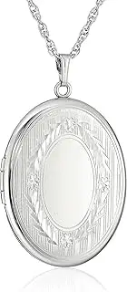 [Amazon Essentials] Sterling Silver Extra-Large Engraved Oval Locket Necklace, 22" (previously Amazon Collection)