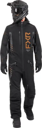 FXR Helium Lite 2025 1-piece Snowmobile Suit, black-brown-gold, Size L for Men Black Brown Gold