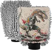 XYMZR Dinosaur Music Absorbent Microfiber Car Wash Mitt, Funny Cute Anime Scratch Free for Cars Cleaning, Home Cleaning Mitts, 2 Pack, 10.24” L x 7.09” W