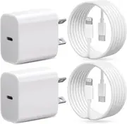 Fast Charger 20W USB-C PD Wall Charger with 2m Cable Compatible with iPhone 14/13/12/11 Pro Max/ iPad AirPods (2 Sets)