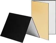 3-in-1 Photography Cardboard Paperboard Folding Photography Reflector Diffuser Board (Black + White + Golden) for Still Life Product Food Photo, A4 Size