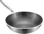 PHENOFICE Stainless Steel Nonstick Wok Fry Pan Lid Chinese Style Wok Grilling Pan and Easy to Clean