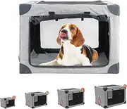 Collapsible Soft Dog Crate, 31.5" L x 22.8" W x 22.8" H Portable Dog Crates for Large Dogs, Travel Dog Crate with Durable Mesh Windows for Indoor & Outdoor, Camping, Yard, Lawn,Grey