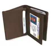 Brown Men's Leather Bifold Credit Wallet 20+ Card ID Center Flap Thin Holder