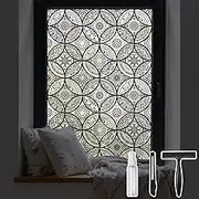 DKTIE Boho Stained Glass Look Window Privacy Film with Installation Tools, Decorative Frosted Glass Window Film Static Cling No Glue Removable, Pure Black 1, 35.4" x 78.7"