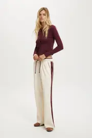 [Cotton On Women] Cotton On Women - Contrast Wide Leg Sweatpant - Cream / sour cherry M CREAM / SOUR CHERRY
