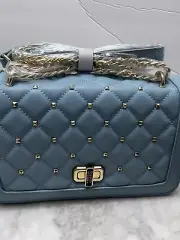 Badgley Mischka Light Blue Quilted Gold Stud Crossbody Handbag Purse NWT $199