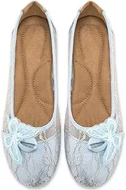 [Aomigoct] Ballet Flats Shoes for Women: Black 8 Dress Comfortable Lace Womens Flats - Soft Casual Wedding Work Shoe