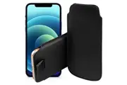 MEZON Apple iPhone 13 Pro Max (6.7") Pull Tab Slim Faux Leather Pouch Sleeve Case Shock Absorption Black