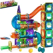 Yannify Magnetic Tiles Marble Run for Kids, 105 PCS Clear 3D Building Blocks Set Race Track Toy Construction Kit Castle Building Blocks for Toddlers Kids Aged 3 4 5 6 7 8 9 10+ Years Old