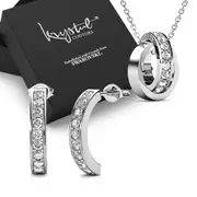 Boxed White Gold Interlock Ring Pendant Necklace and Earrings Set Embellished with SWAROVSKI® Crystals