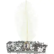 20's Silver Sequin Feather & Jewel Flapper Headband