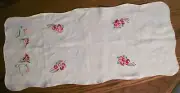 Dresser Scarf Stamped Floral for Embroidery - Partly Completed - 32" x 14 1/2"