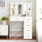 NEW Dressing Table Wood Makeup Desk with Large LED Mirror 5 Drawers Bedroom
