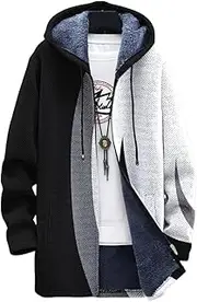 [DMOYALA] Men's Graphic Long Hooded Cardigan Coat Casual Sherpa Fleece Zipper Jackets Plus Size Sweater Coats with Pockets