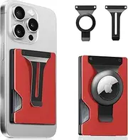 BESSIO Magnetic Phone Wallet Compatible with Apple MagSafe - Metal Card Holder with AirTag Holder, RFID Blocking & Money Clip Mag Safe Wallet for iPhone 16 15 14 13 12 Pro Max/Pro/Plus/Mini, Red, Red