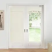 KGORGE 100% Blackout Linen Door Curtain for French Door Shades for Large Window Bedroom Living Room Kitchen Doorway Curtains Adhesive Top, W26 x L80 inches, Linen, 1 Panel