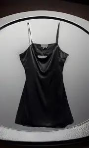 Anthropologie Slip Dress 12 Mini Back Cutout Black Glam Retro Slinky Sexy Gothic