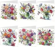 Syntego 6pcs DIY Diamond Painting Greeting Card Kit Summer Flowers Greeting Cards Diamond Art Kit