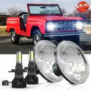 Pair 7 inch Round Hi/Lo Beam LED Headlights Chrome FIT Ford Bronco 1966-1978