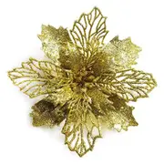 Catzon 12Pack Glitter Flowers Christmas Tree Decorations and Ornaments-Gold
