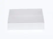 100 Pack of White Card Box - Clear Slide On Lid - 30 x 20 x 8cm - Large Beauty Product Gift Giving Hamper Tray Merch Fashion Cake Sweets Xmas