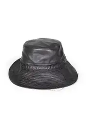 Black Leather Net Trim Bucket Hat