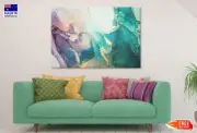 Blue Pink Gold Abstract Fluid Art Wall Canvas Home Decor Australian Made Quality