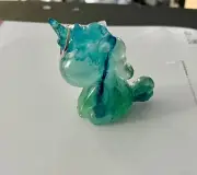 Resin Baby Unicorn Translucent Blue Green. UV Reactive Glows Blue In The Dark