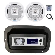 Pyle Marine Radio, Adapter,Spa Bezel, Antenna,Wire, 2x 6.5" 400W White Speakers