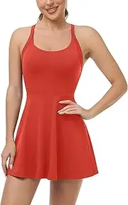 [JAFINSY] Womens Workout Tennis Dress with Built in Shorts and Bra Athletic Golf Activewear for Exercise