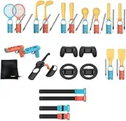 AZURAOKEY For Switch Sports Accessories Bundle - 24 in 1 Family Accessories Pack Kit with Tennis Rackets Golf Clubs Soccer Leg Straps Family Accessories Bundle for Switch 2 Sports Games Kit
