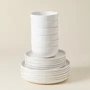 [Casafina] Ceramic Stoneware 18-Piece Place Setting Service for 6 with Cereal Bowls - Pacifica Collection, Salt White | Microwave & Dishwasher Safe Dinnerware Set | Restaurant Quality Tableware