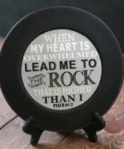 Wood Plate with Scripture Lead Me to the Rock That is Higher Barbara Lloyd