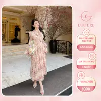 在飛比找蝦皮購物優惠-Luu LE LV73 可愛蝴蝶結造型裸玫瑰絲綢連衣裙,女士