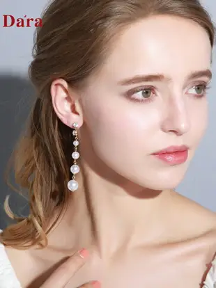 925銀針氣質高級感長款網紅耳環女 法式新款潮仿珍珠耳夾耳飾